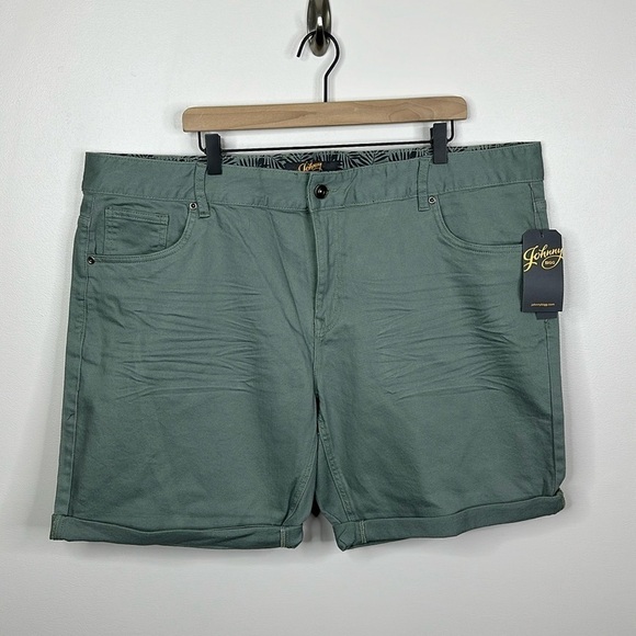 Johnny Bigg Big & Tall Sage Green Colton Print Denim Shorts Men's Size 44 - Picture 1 of 9